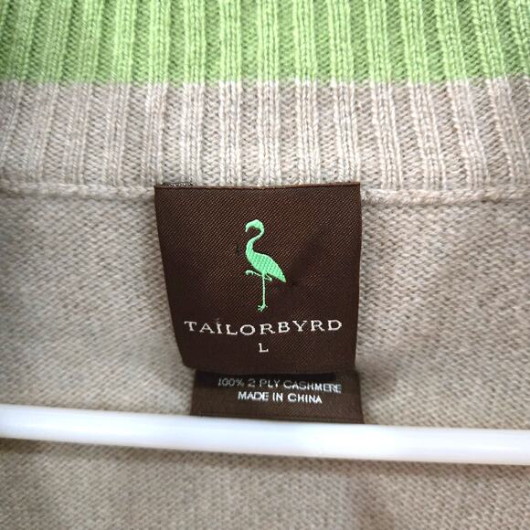 Tailorbird Sz Large Mens Beige 1/4 Zip 2 Ply Cashmere Pullover - Picture 2 of 7
